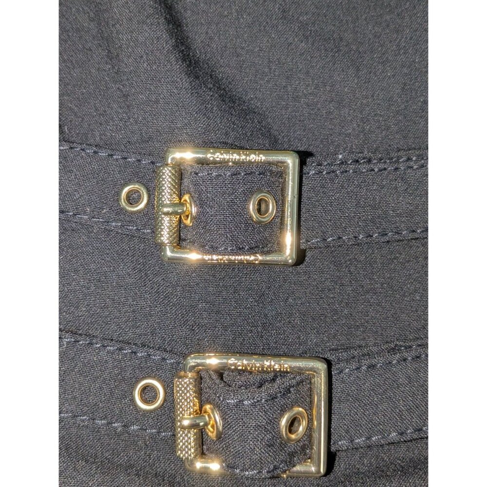 Calvin Klein Womens 16W Sleeveless Black Sheath Dress Gold Zipper Belt Accent - Picture 6 of 12